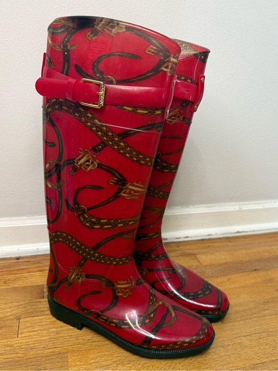 Lauren Ralph Lauren Shoes - Lauren Ralph Lauren Red Equestrian Chain Print Rain Boots Size 7